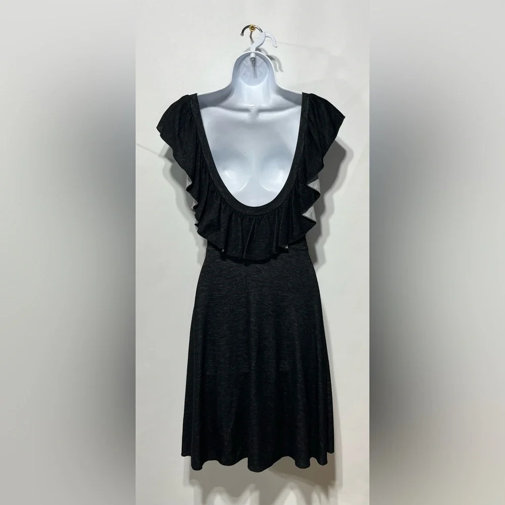 Free People Flutter Sleeve Open Back Black Ruffle Mini Dress‎ Size XS